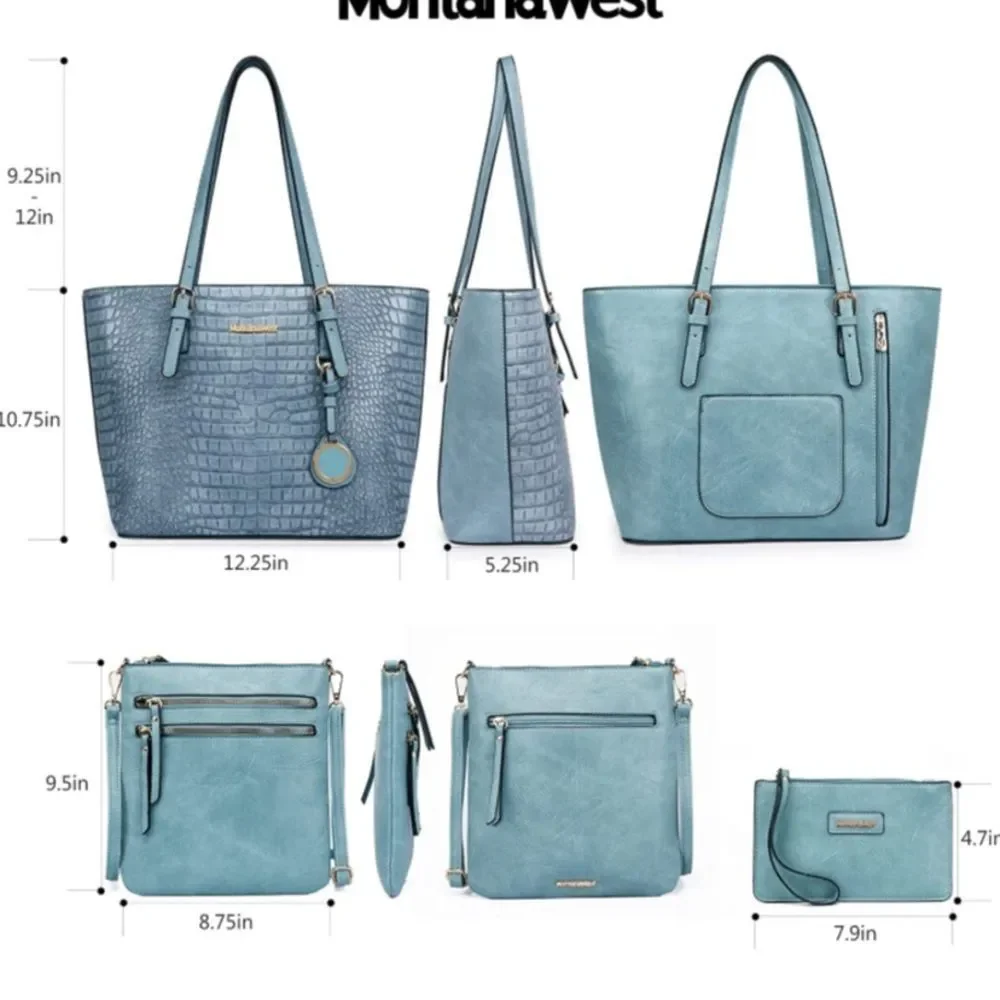 Blue Montana West Totes Large Purse Shoulder Handbag with Wallet Set 3 … - Picture 3 of 6
